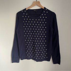 Maje Sweater Crewneck Navy Blue Lambswool Blend Studded size 2